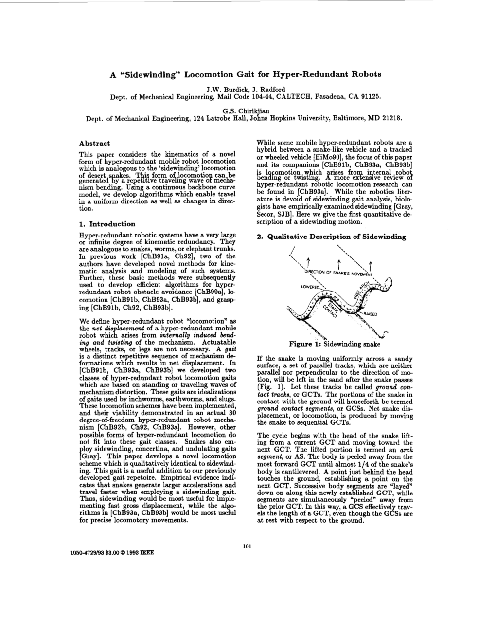 A 'Sidewinding' Locomotion Gait for Hyper-Redundant Robots