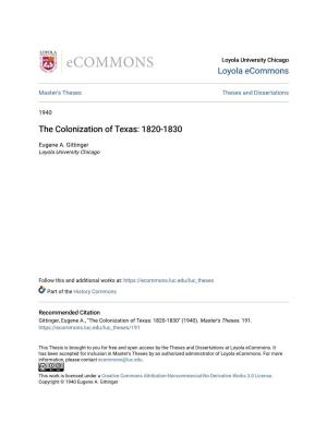 The Colonization of Texas: 1820-1830