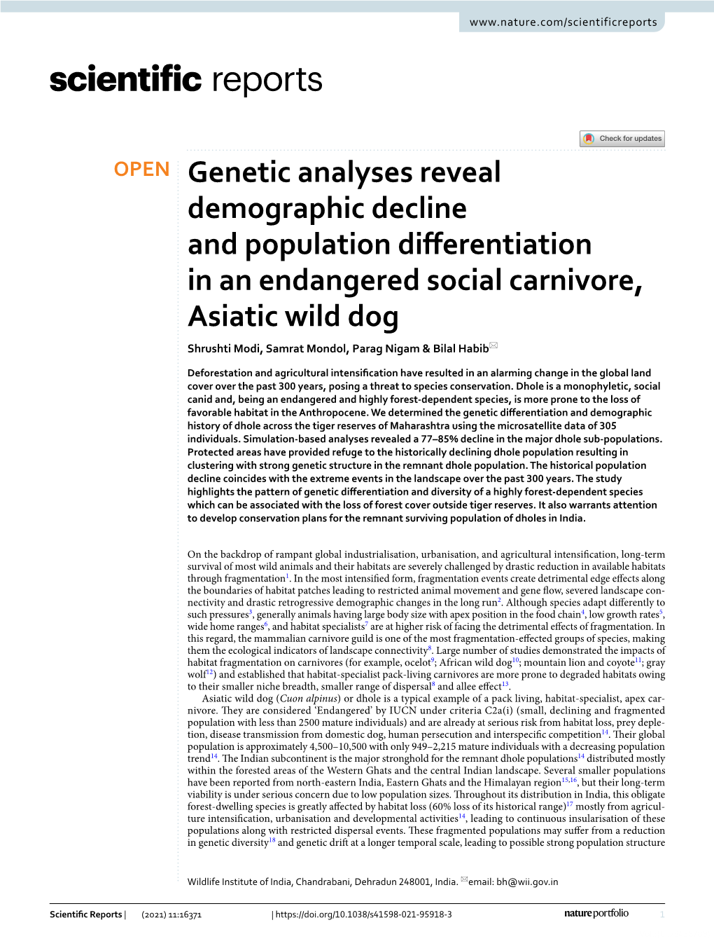 Genetic Analyses Reveal Demographic Decline and Population