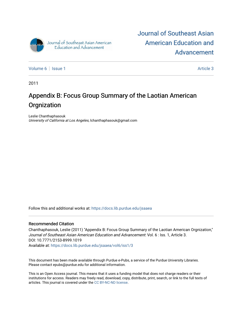 Focus Group Summary of the Laotian American Orgnization