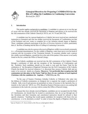 Liturgical Directives for Preparing CANDIDATES for the Rite of Calling the Candidates to Continuing Conversion Revised for 20211