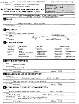 National Register of Historic Places Inventory -- Nomination Form Name Location Classification Owner of Property Location Of