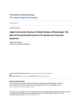 Algal Community Structure in Water Bodies of Mississippi: the Role of Environmental Factors in Its Spatial and Temporal Dynamics