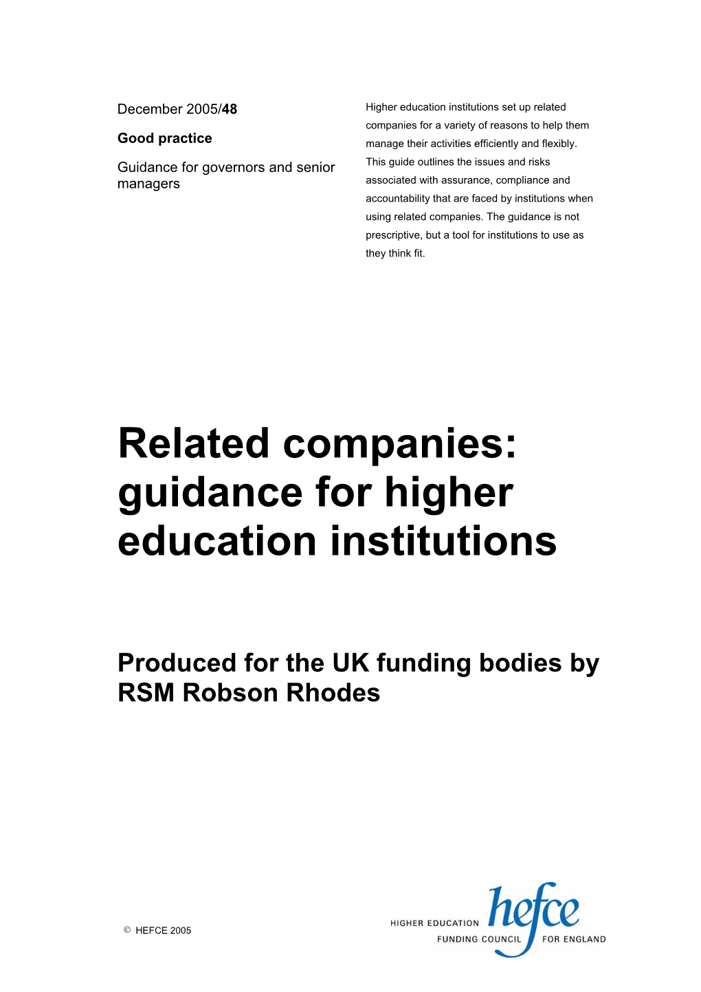 Related Companies: Guidance for Higher Education Institutions