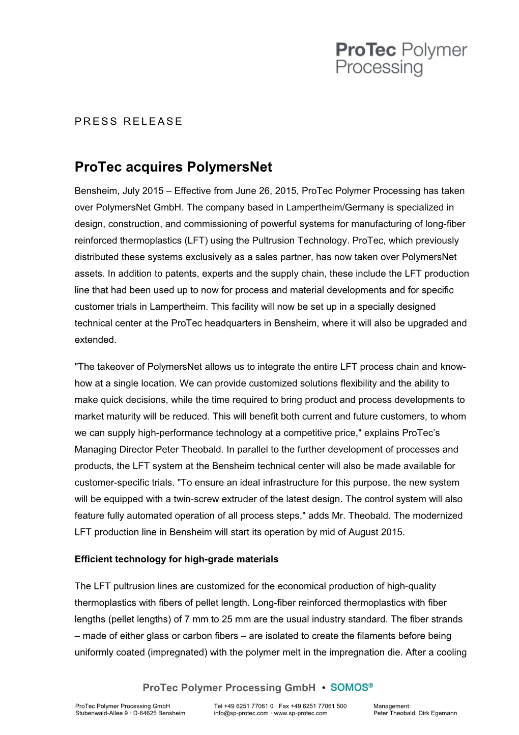 Page 3 for Press Release: Protec Acquires Polymersnet