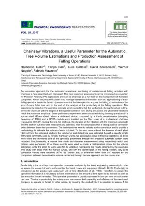 Chainsaw Vibrations, a Useful Parameter for the Automatic Tree Volume Estimations and Production Assessment Of