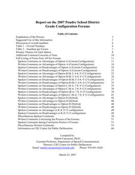 Report on the 2007 Poudre School District Grade Configuration Forums