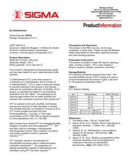 DL-Dithiothreitol Product Number D9163 Storage Temperature 2–8