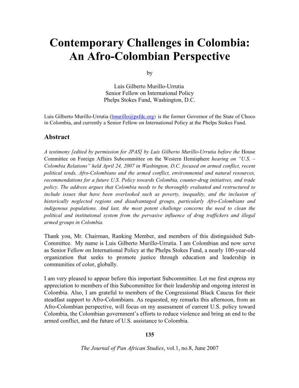 Contemporary Challenges in Colombia: an Afro-Colombian Perspective