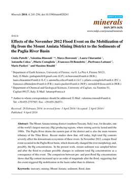 Effects of the November 2012 Flood Event on the Mobilization of Hg from the Mount Amiata Mining District to the Sediments of the Paglia River Basin
