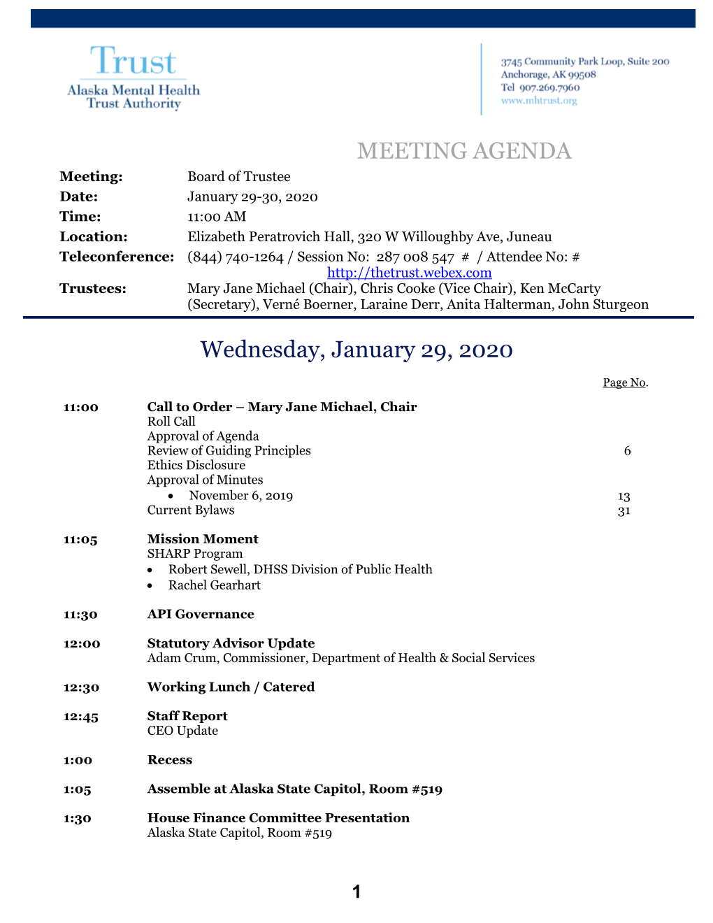 Packet: Full Board Meeting, January 2020