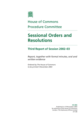 Sessional Orders and Resolutions