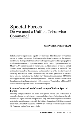 Special Forces Do We Need a Unified Tri-Service Command?