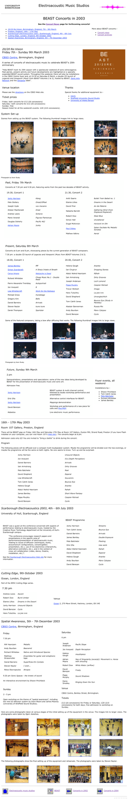 Electroacoustic Music Studios BEAST Concerts in 2002 Concerts in 2004