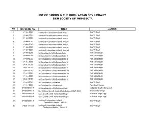 List of Books in the Guru Arjan Dev Library Sikh Society of Minnesota