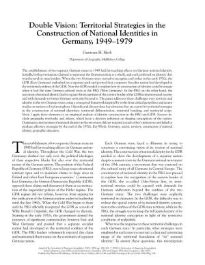 Double Vision: Territorial Strategies in the Construction of National Identities in Germany, 1949–1979