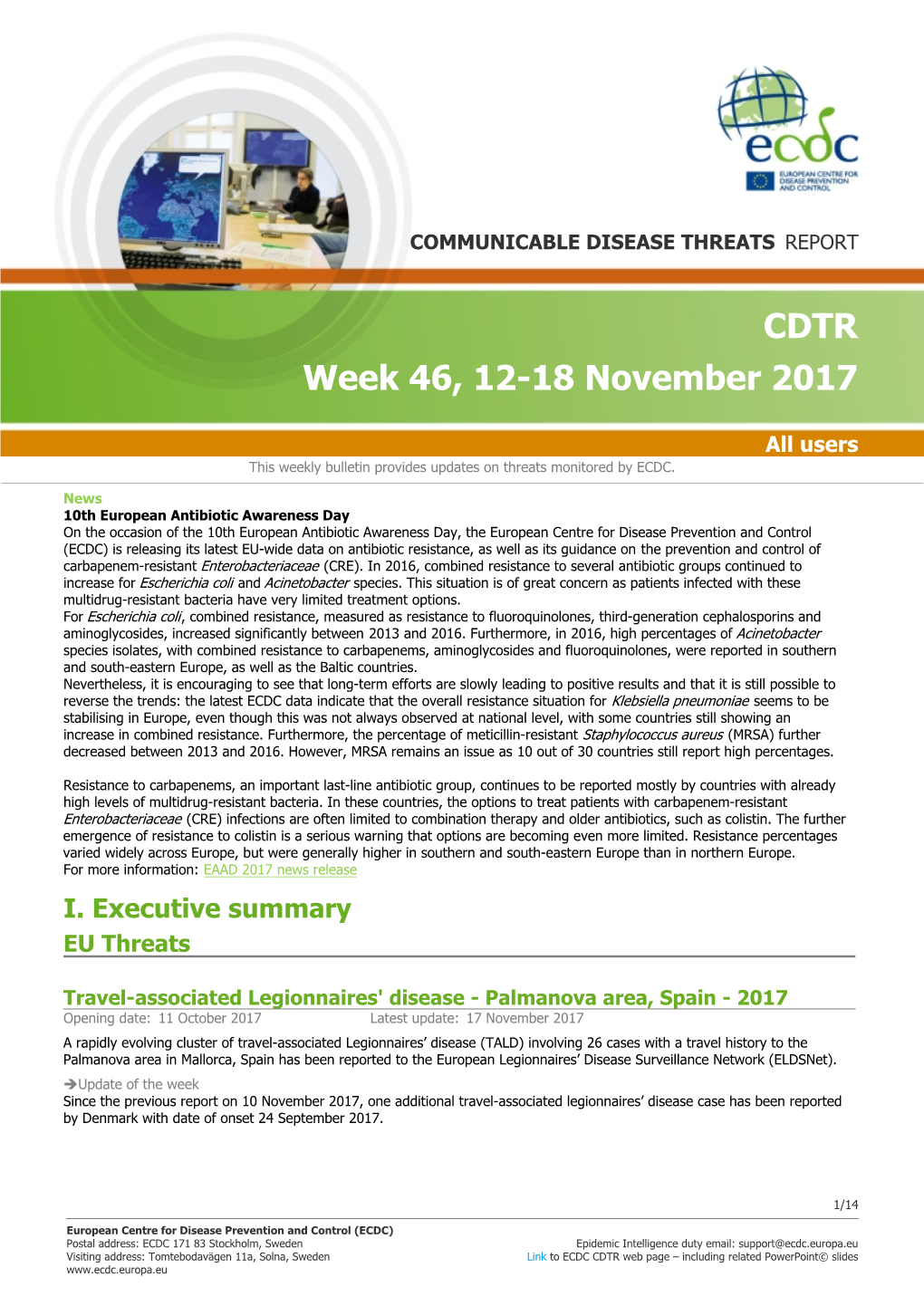 Communicable Disease Threats Report, 18 November 2017