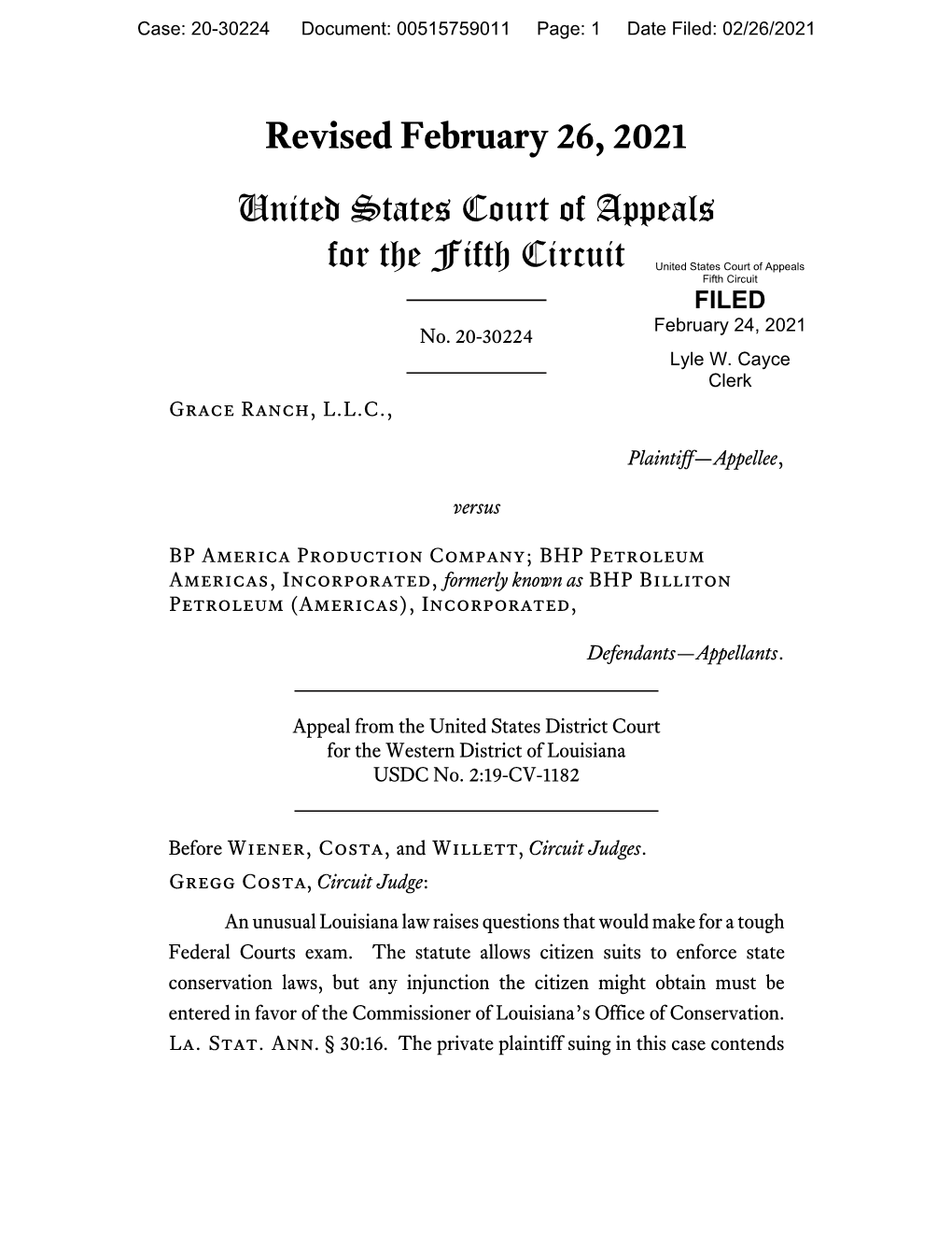 Revised February 26, 2021 United States Court of Appeals for the Fifth