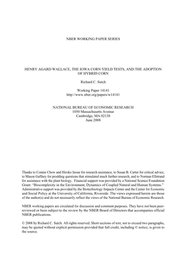 Nber Working Paper Series Henry Agard Wallace, The