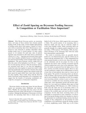 Effect of Zooid Spacing on Bryozoan Feeding Success: Is Competition Or Facilitation More Important?