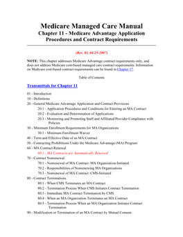 Medicare Managed Care Manual Chapter 11 - Medicare Advantage Application Procedures and Contract Requirements