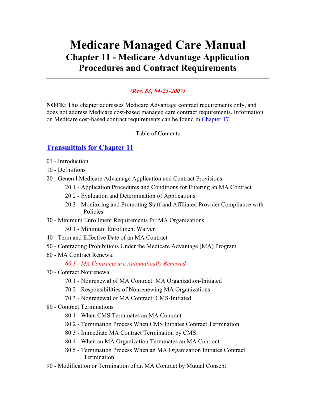 Medicare Managed Care Manual Chapter 11 Medicare Advantage 