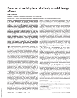 Evolution of Sociality in a Primitively Eusocial Lineage of Bees