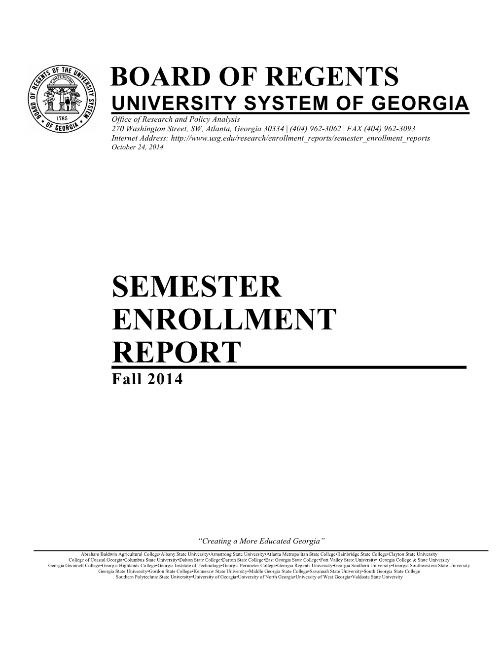 Fall 2014 – Enrollment