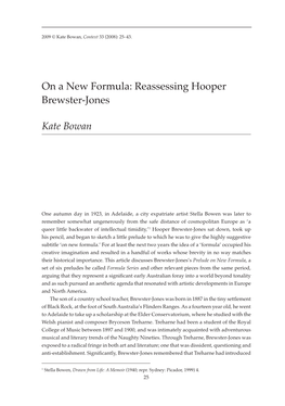 On a New Formula: Reassessing Hooper Brewster-Jones Kate Bowan