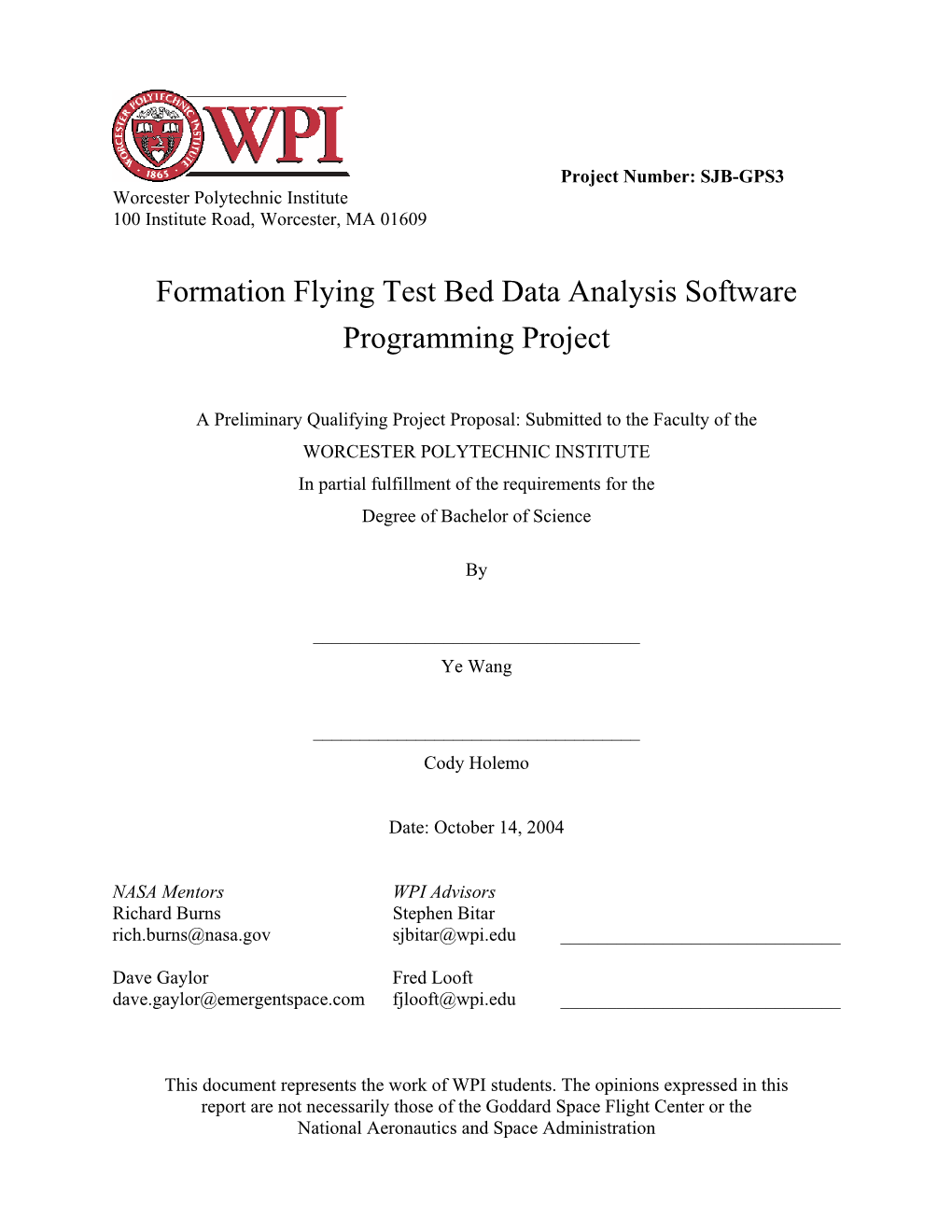 Formation Flying Test Bed Data Analysis Software Programming Project