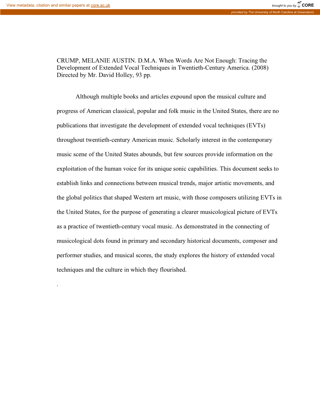 Tracing the Development of Extended Vocal Techniques in Twentieth-Century America