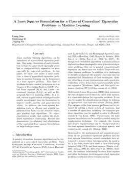 A Least Squares Formulation for a Class of Generalized Eigenvalue Problems in Machine Learning