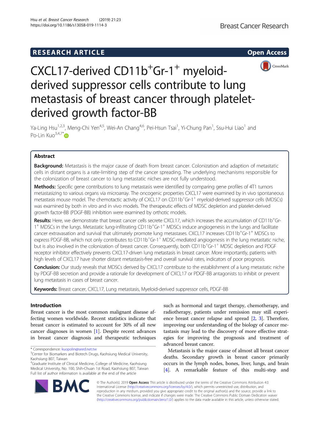 CXCL17-Derived Cd11b+Gr-1+ Myeloid-Derived Suppressor Cells