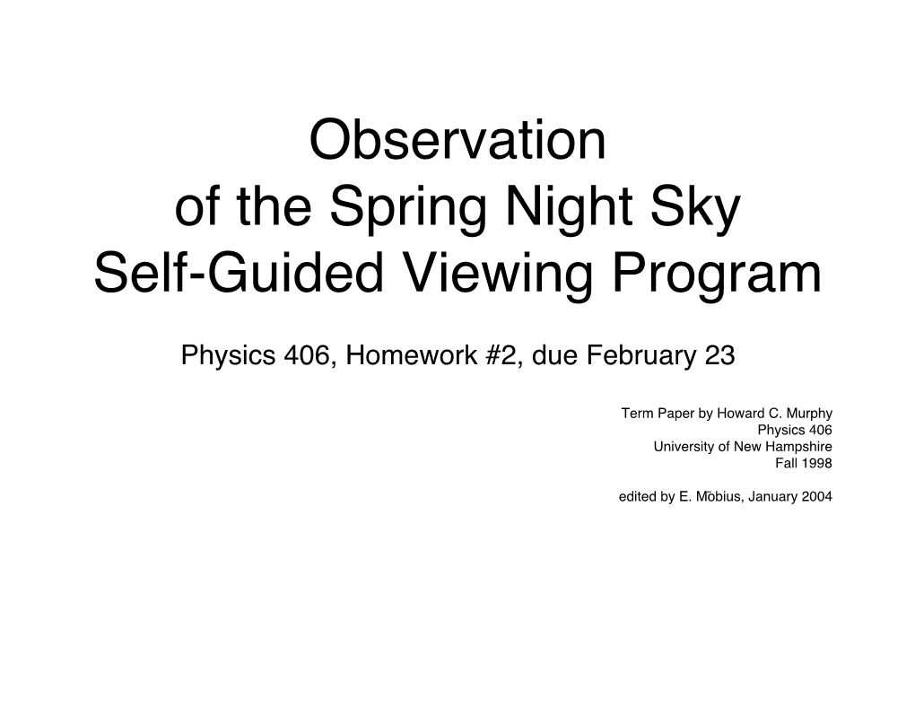 Observation of the Spring Night Sky Self-Guided Viewing Program