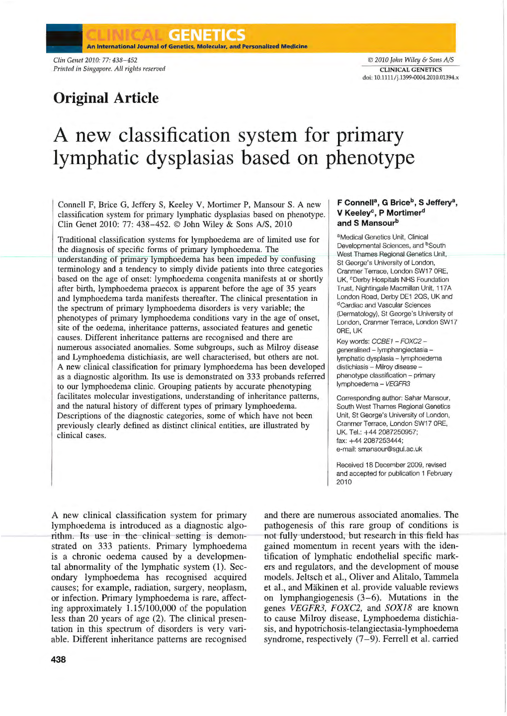 A New Classification System for Primary Lymphatic Dysplasias Based on Phenotype