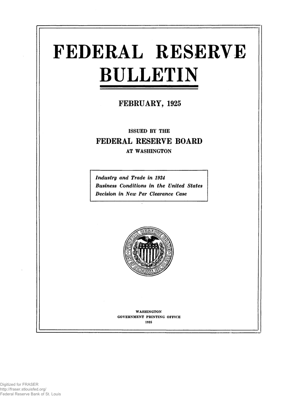 Federal Reserve Bulletin February 1925
