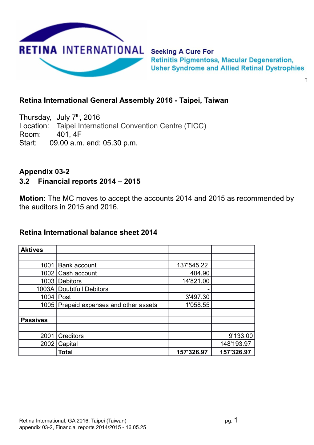 Retina International General Assembly 2016 - Taipei, Taiwan