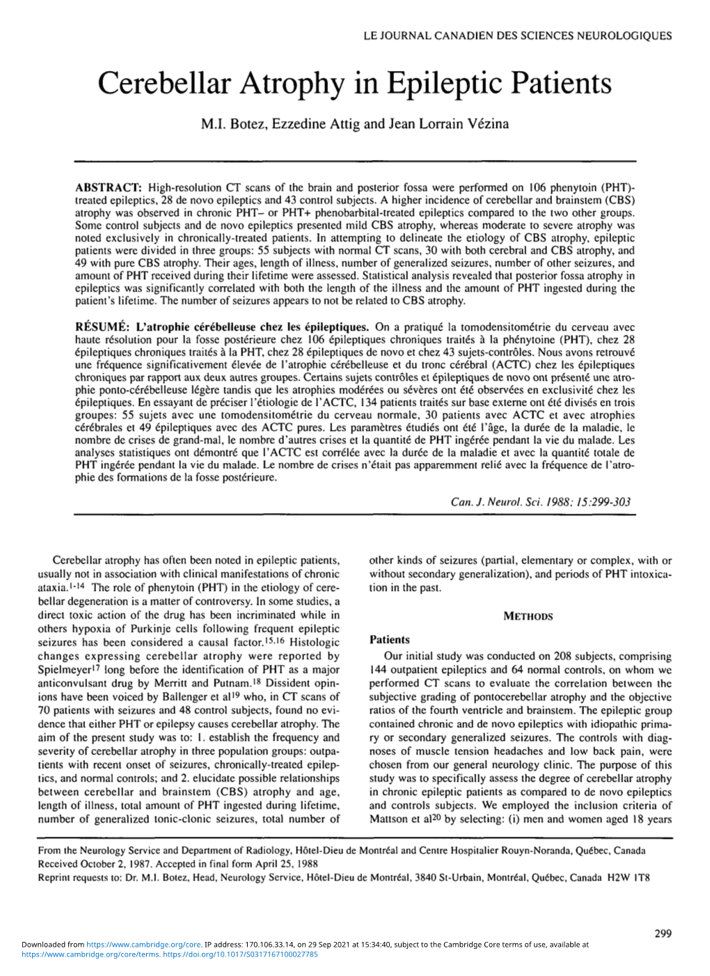 Cerebellar Atrophy in Epileptic Patients