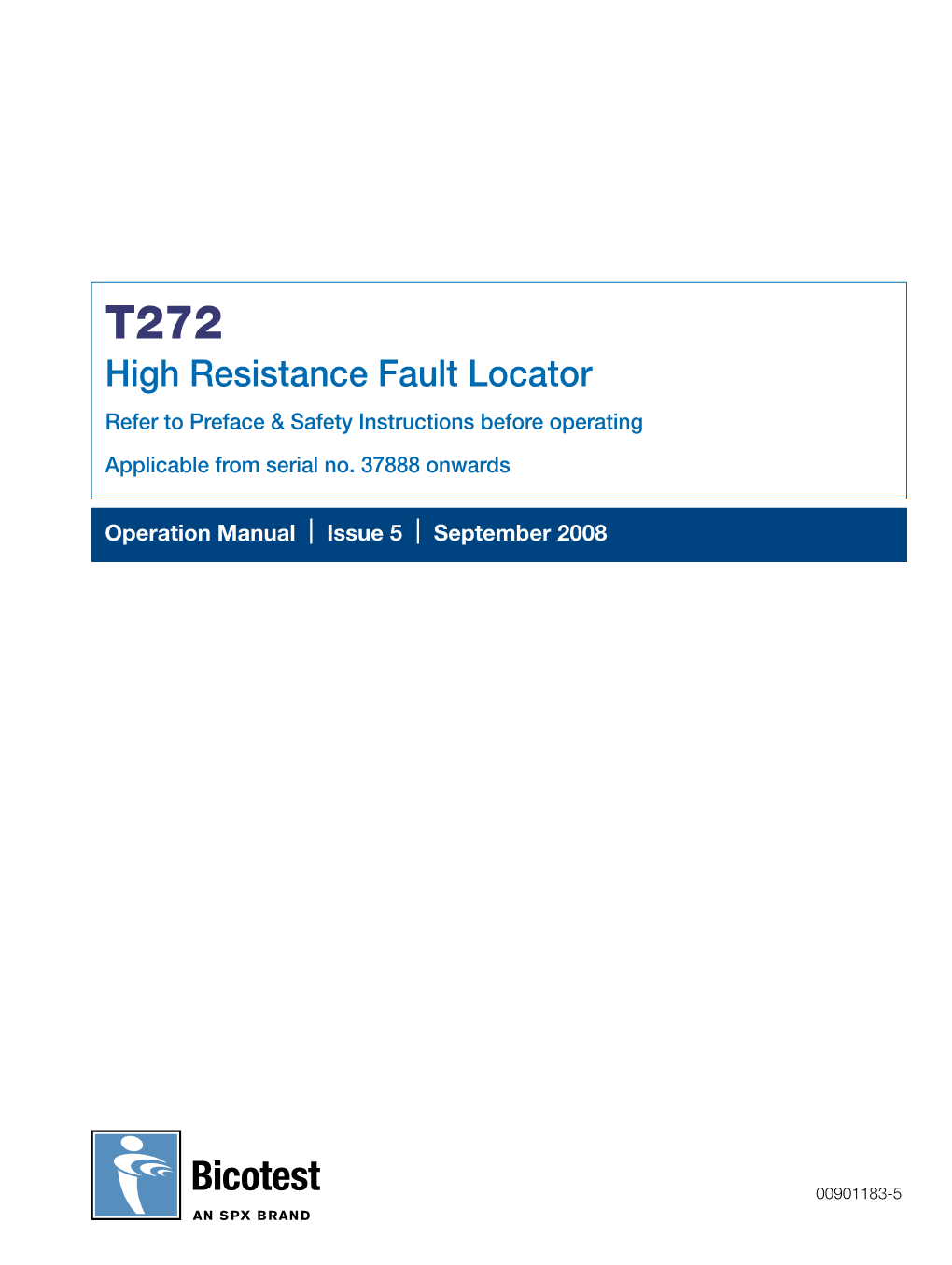 High Resistance Fault Locator Refer to Preface & Safety Instructions Before Operating Applicable from Serial No