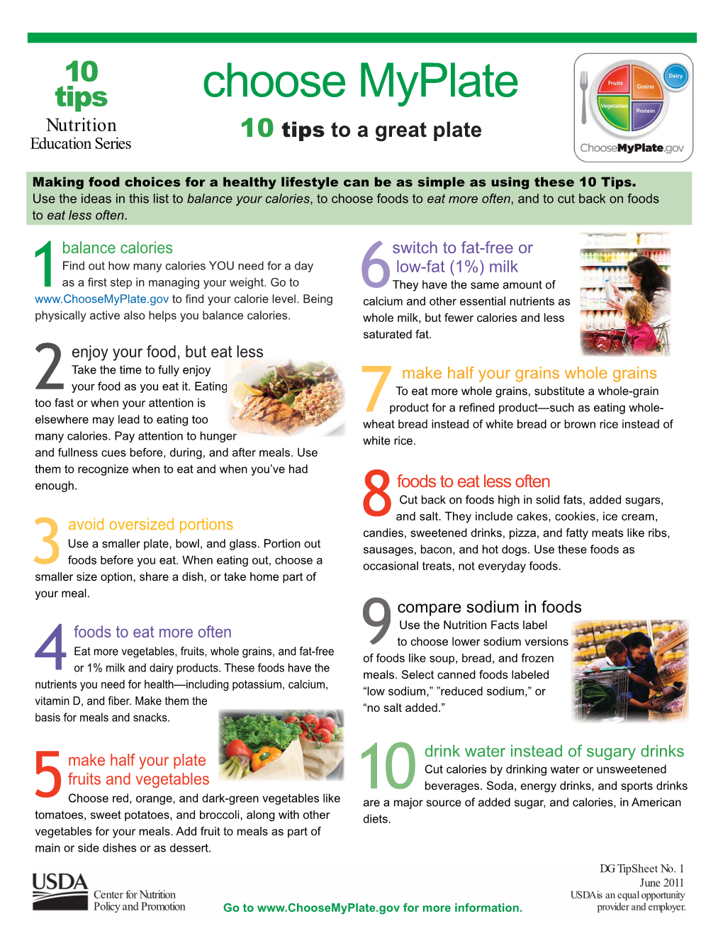 Choose Myplate Nutrition Tips to a Great Plate Education Series 10