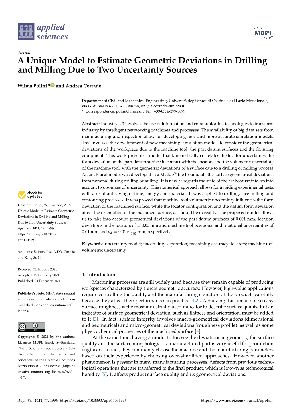 A Unique Model to Estimate Geometric Deviations in Drilling and Milling Due to Two Uncertainty Sources