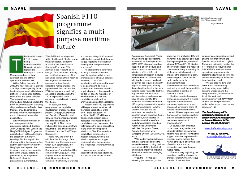 Spanish F110 Programme Signifies a Multi- Purpose Maritime Future