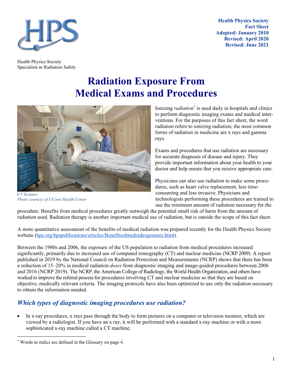 Radiation Exposure from Medical Exams and Procedures