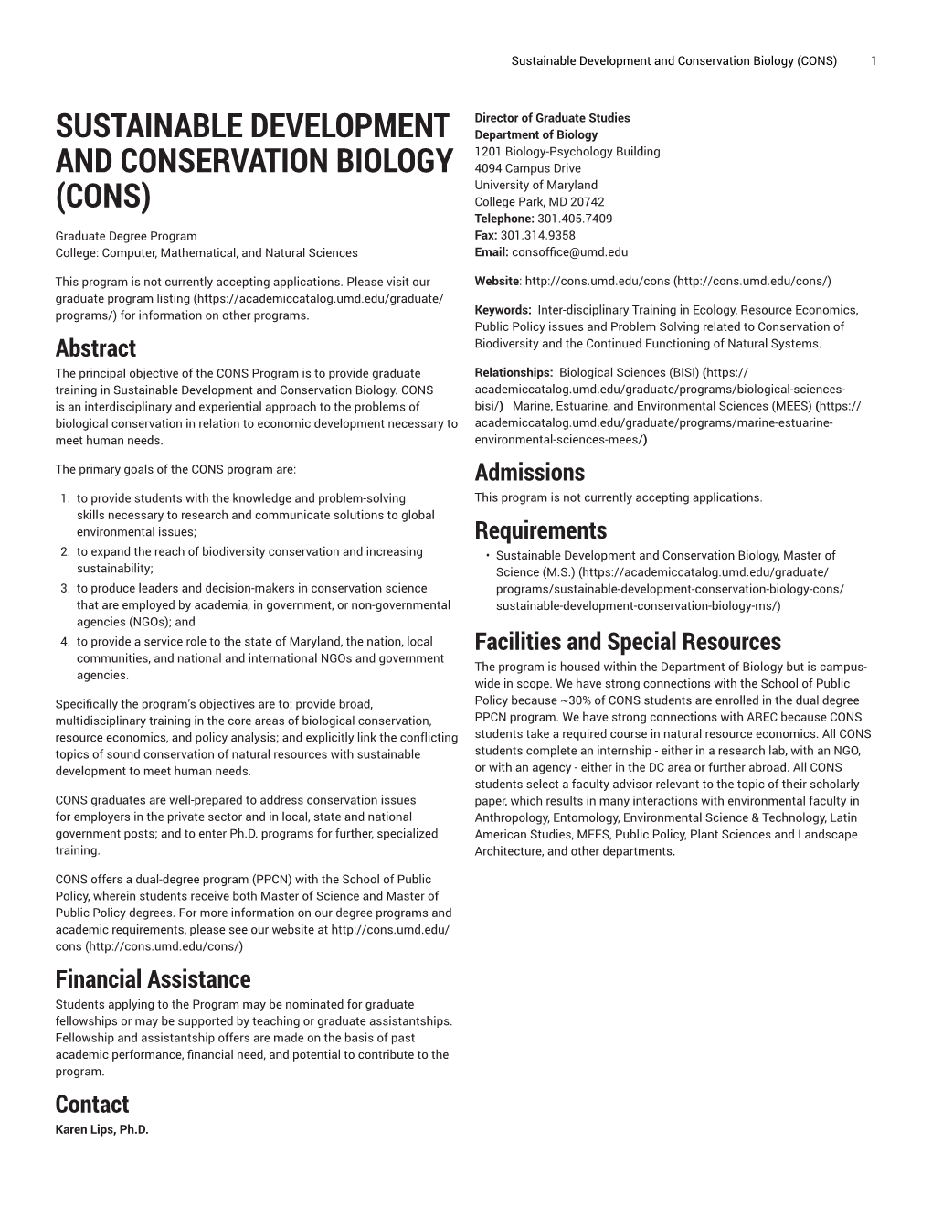 Sustainable Development and Conservation Biology (CONS) 1