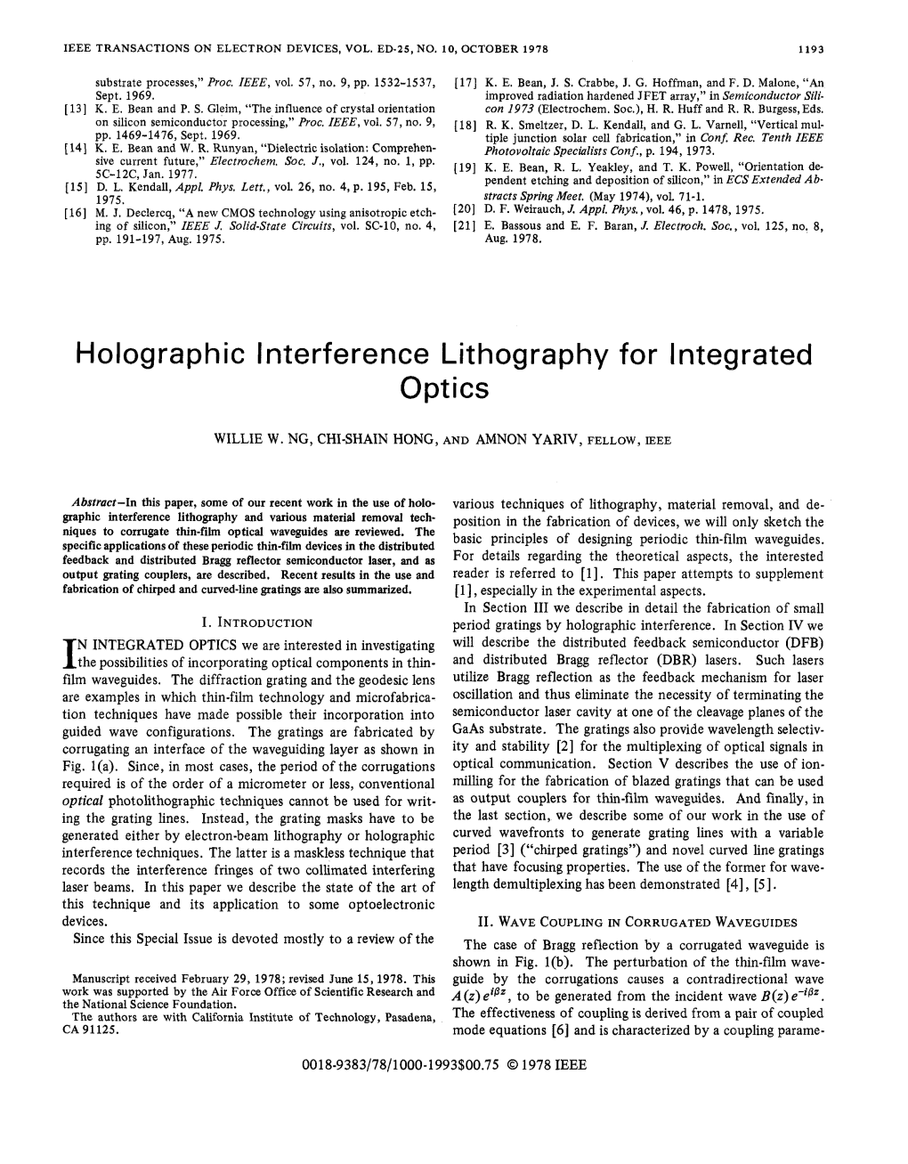 Holographic Interference Lithography for Integrated Optics