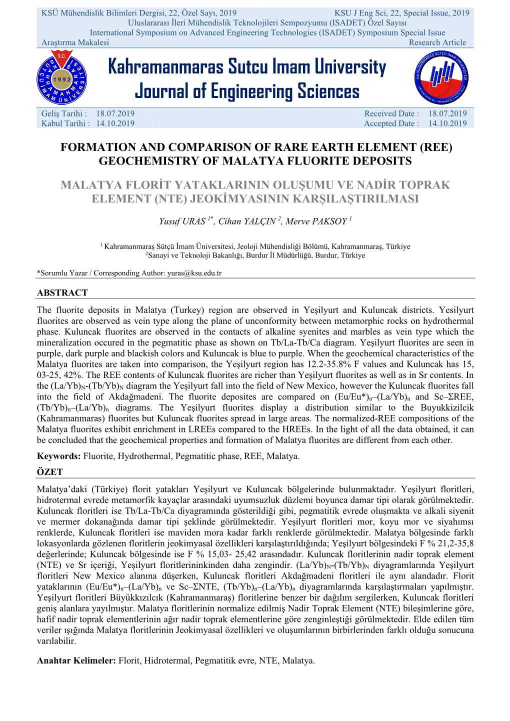 Kahramanmaras Sutcu Imam University Journal of Engineering Sciences