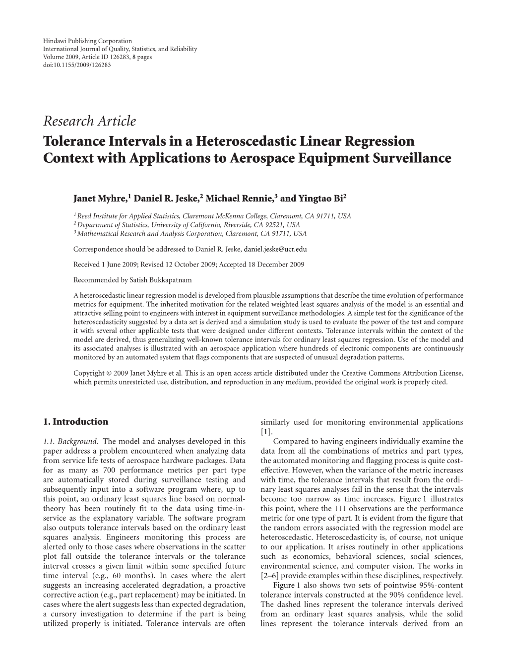 Tolerance Intervals in a Heteroscedastic Linear Regression Context with Applications to Aerospace Equipment Surveillance