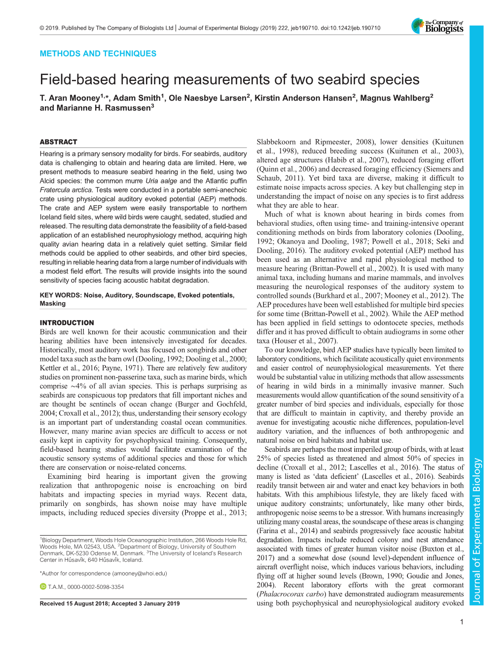 Field-Based Hearing Measurements of Two Seabird Species T