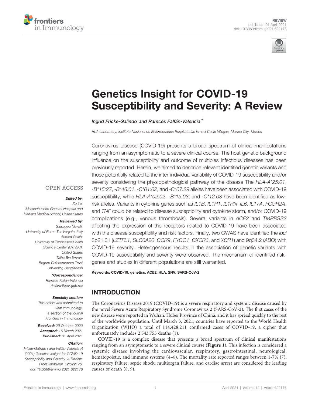 Genetics Insight for COVID-19 Susceptibility and Severity: a Review