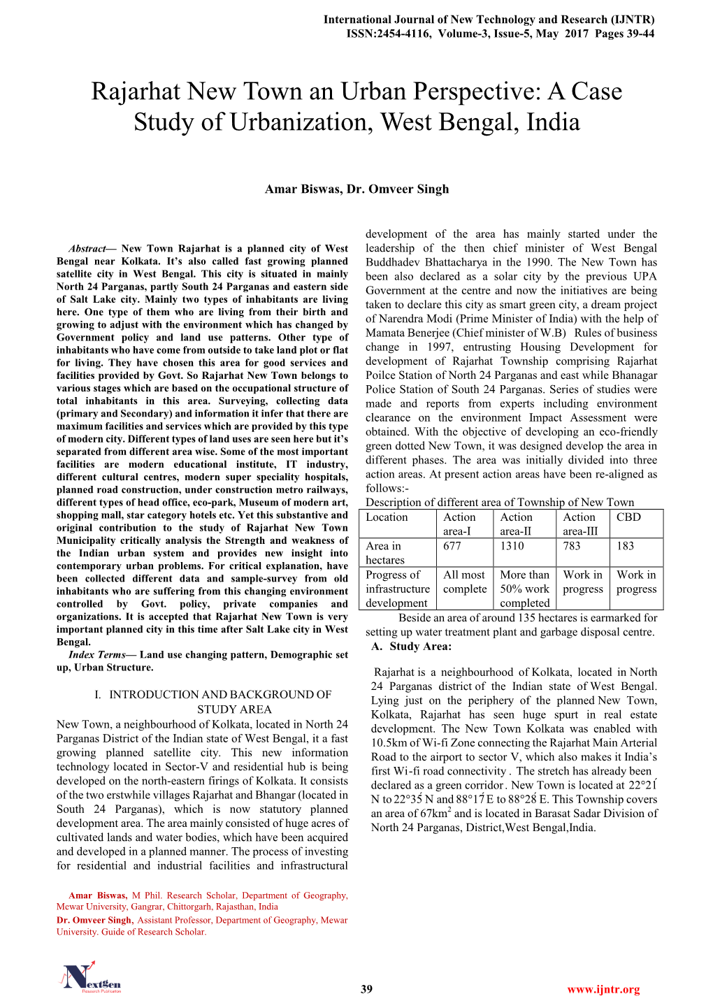 Rajarhat New Town an Urban Perspective: a Case Study of Urbanization, West Bengal, India